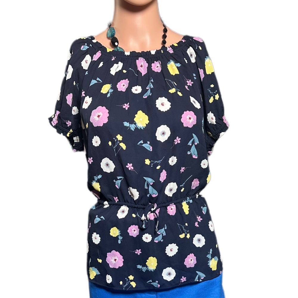 Ann Taylor Blue and Pink Dolman Sleeve Blouse